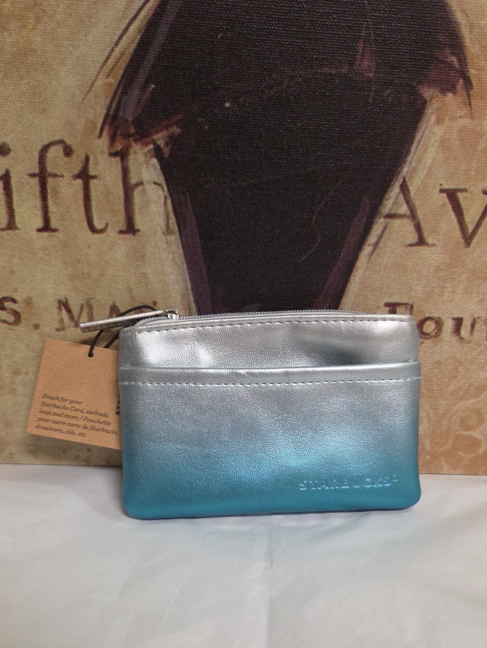 Starbucks Silver and Teal Ombre Leather Card Pouch